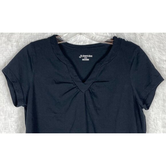 St. John's Bay Medium Black Short Sleeve Shirt 100% Cotton - Picture 2 of 6